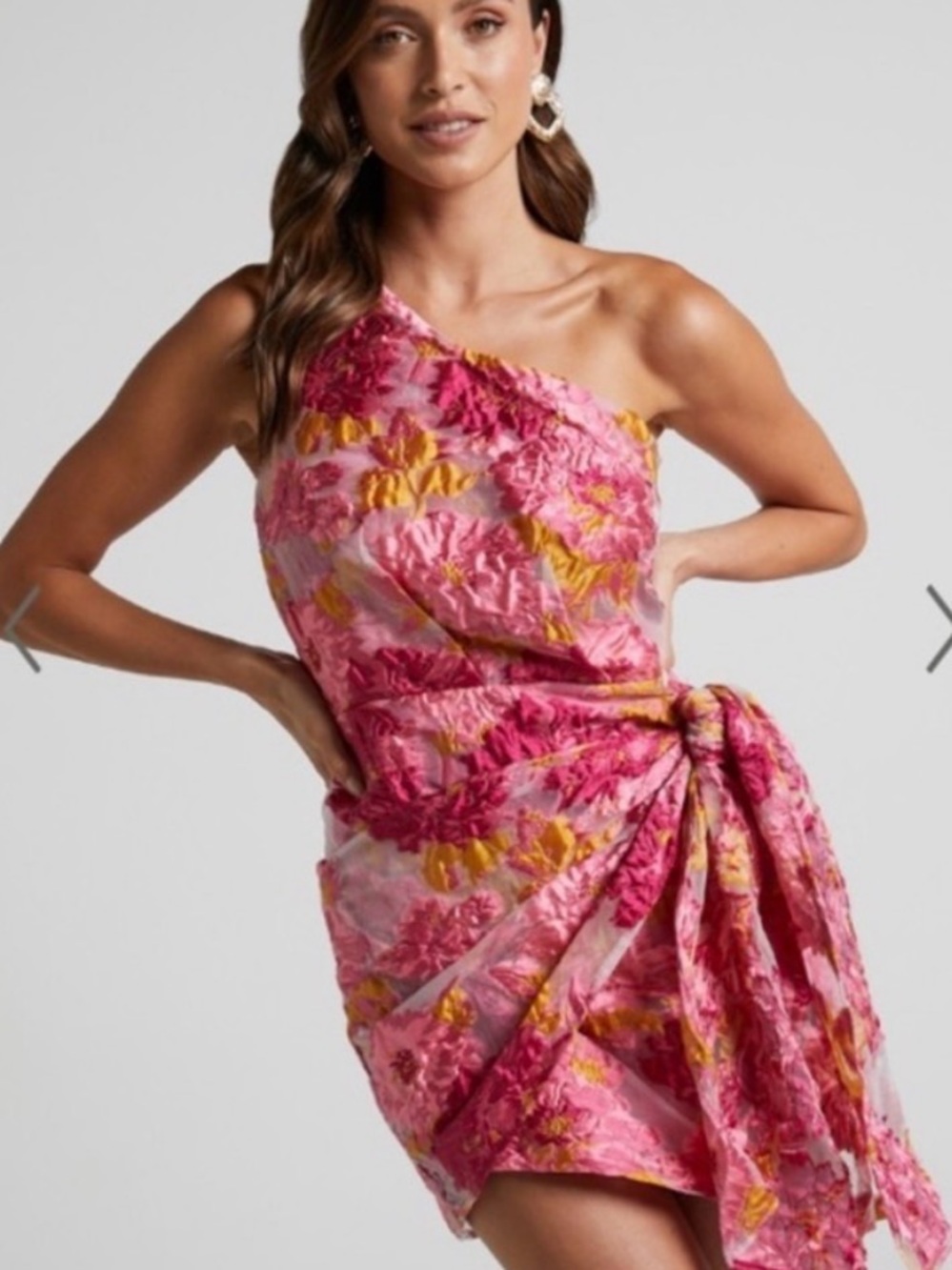 Reverse Brailey One Shoulder Pink Floral Mini Dress